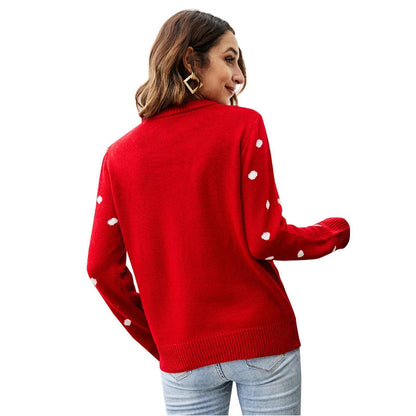 Red Sequined Knitted Christmas Sweater - Long Sleeve Casual Autumn Winter Fashion