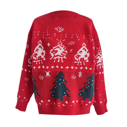 Red Winter Style Knitted Pullover Christmas Sweater