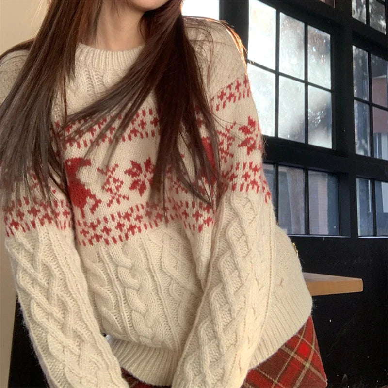 Christmas Round Neck Knitted Sweater - Lazy Style Fashion for Autumn/Winter