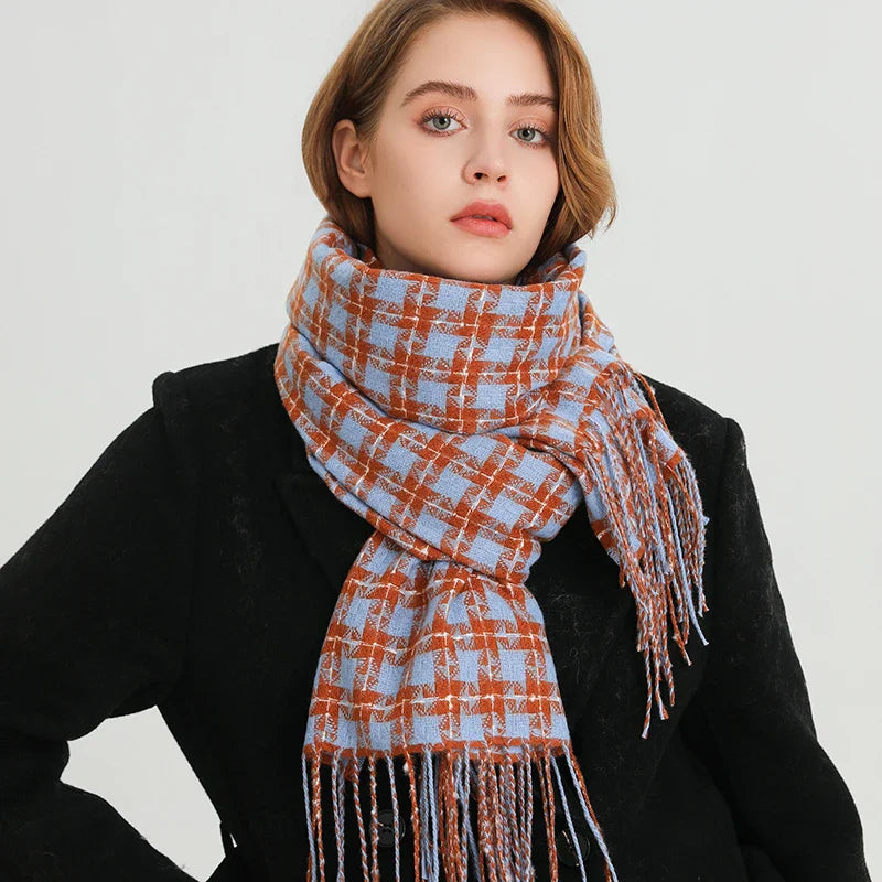 Pashmina Tassel Plaid Cashmere-Like Warm Shawl Scarf