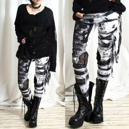 Cool Halloween Pants Gothic High Waist Gathered Rocker