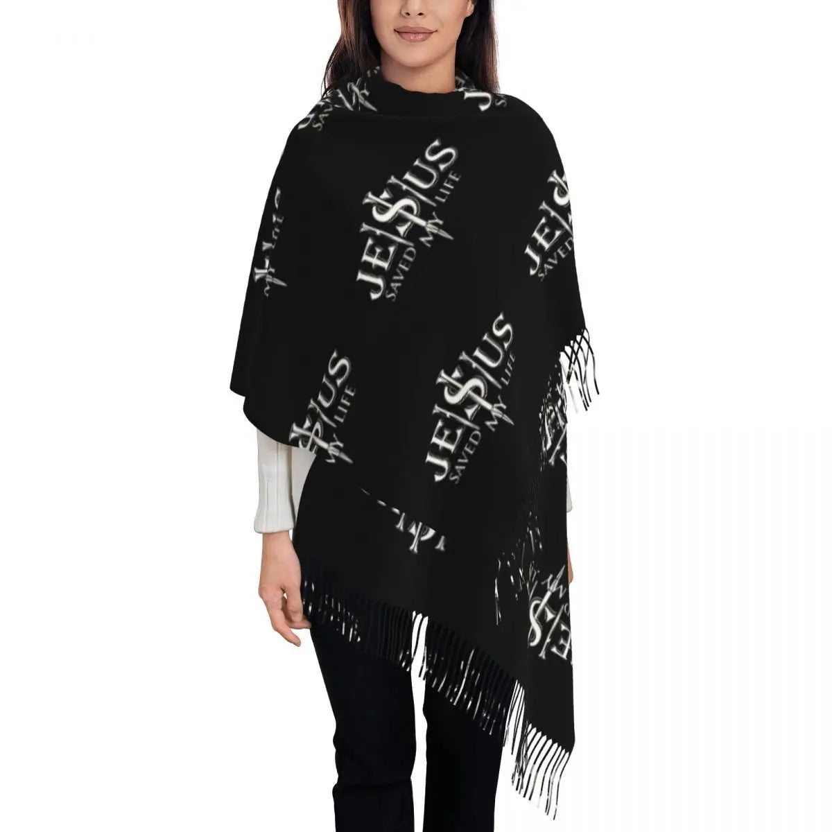 Jesus Saved My Life Warm Winter Christian Faith Shawl Wrap Scarf