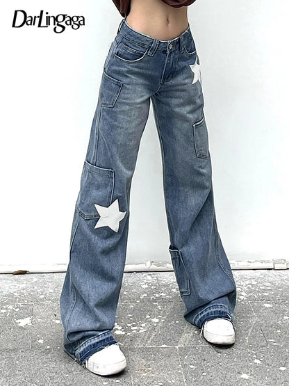 Retro Stylish Flared Distressed Trendy Starry Chic Comfortable Vintage Unique Jean