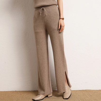 Cashmere Side Slit Wide Leg Warm High-Quality Pants