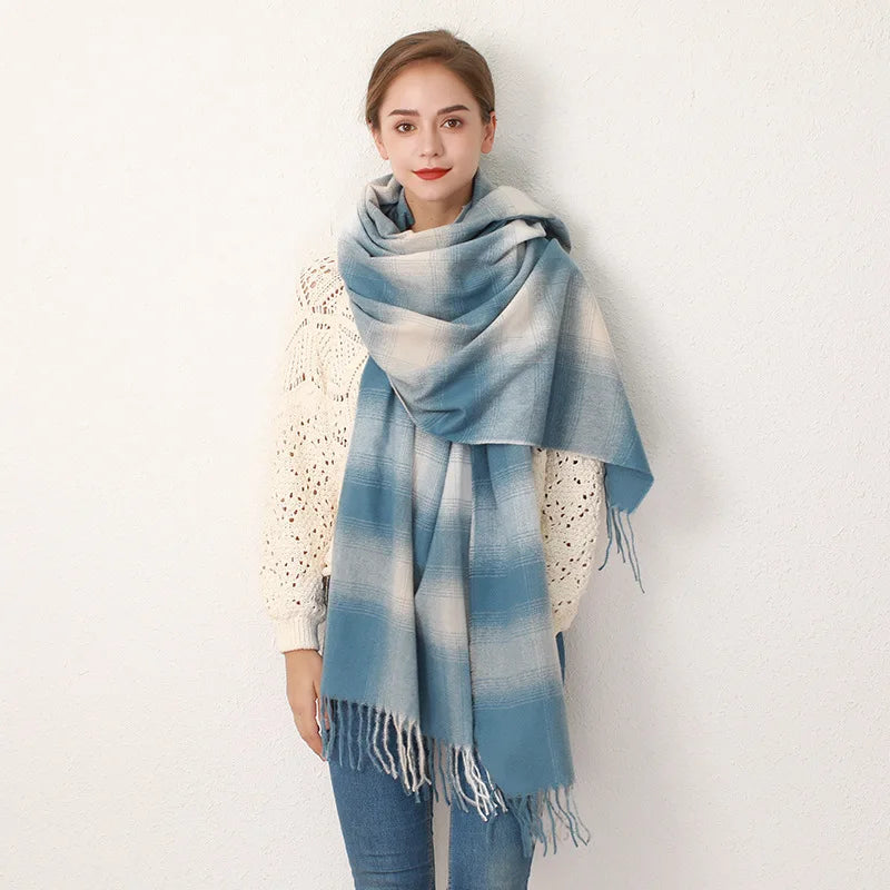 Europe Gradient Plaid Acrylic Cashmere Long Muffler Scarf