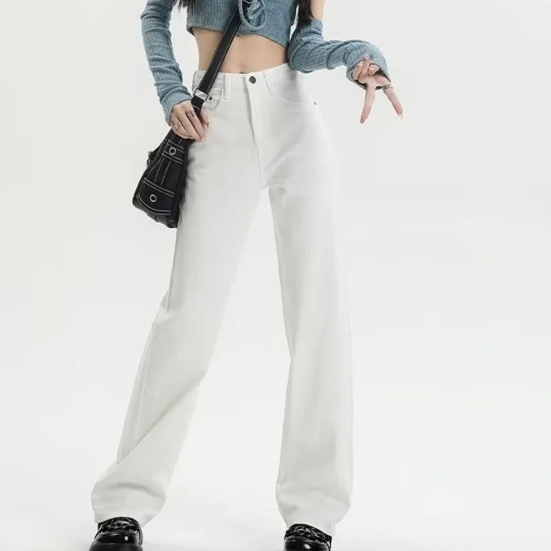 Amy Fashion - European And American Gentle Style Dirty Pink Ruffled Versatile Wide Leg Pants Jean