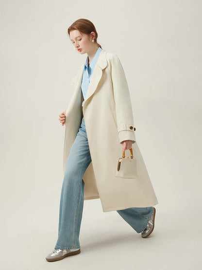 British Style Apricot Mid-length Casual Spring Classic Trench Coat