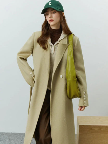 Classic Suit Collar Double-sided Wool Mid-length Office Lady Coat