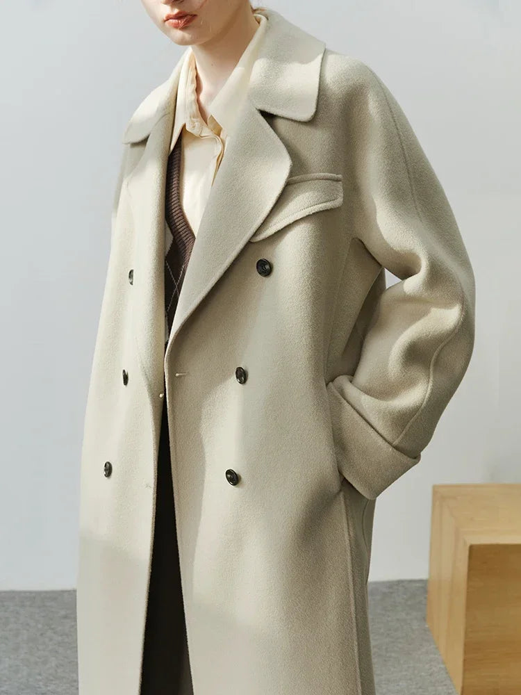 Korean Full Woolen Long Autumn Winter Hepburn Double-sided Special Color Gentle Wind Coat