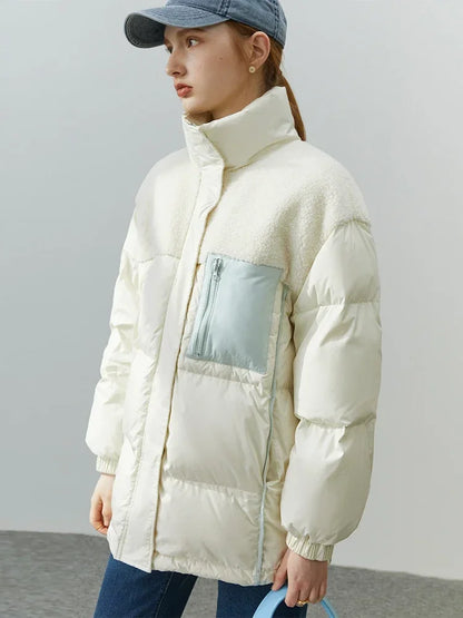 White Duck Down Two-sided Lamb Wool High Street All-match Coat