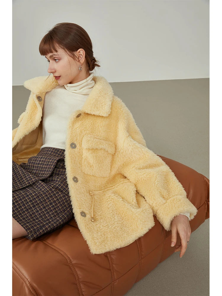 Lamb Fur Autumn Winter Imitation Fur Short Yellow Jacket