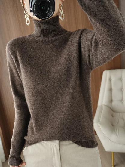 Fashion Basic Autumn Winter Merino Wool Mock Neck Cashmere Pullover Soft Long Sleeve Sweater