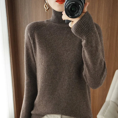 Fashion Basic Autumn Winter Merino Wool Mock Neck Cashmere Pullover Soft Long Sleeve Sweater