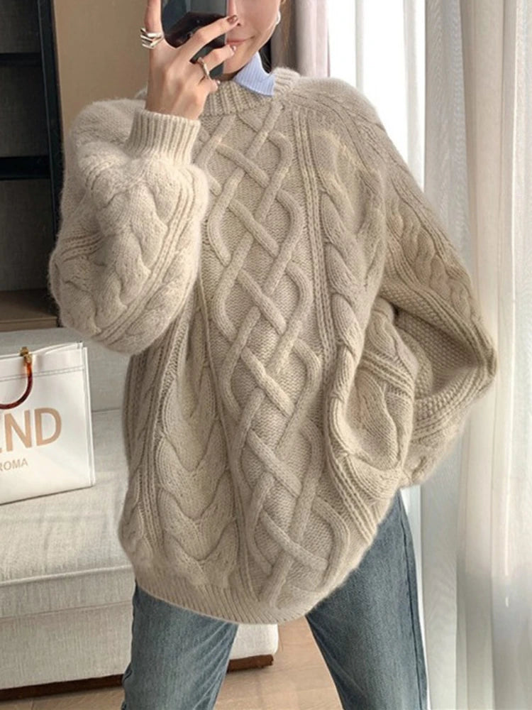 Fashion Tops 2024 Women Autumn Winter Loose Long Sleeve Oversized Stylish Cozy Trendy Chic Sweater