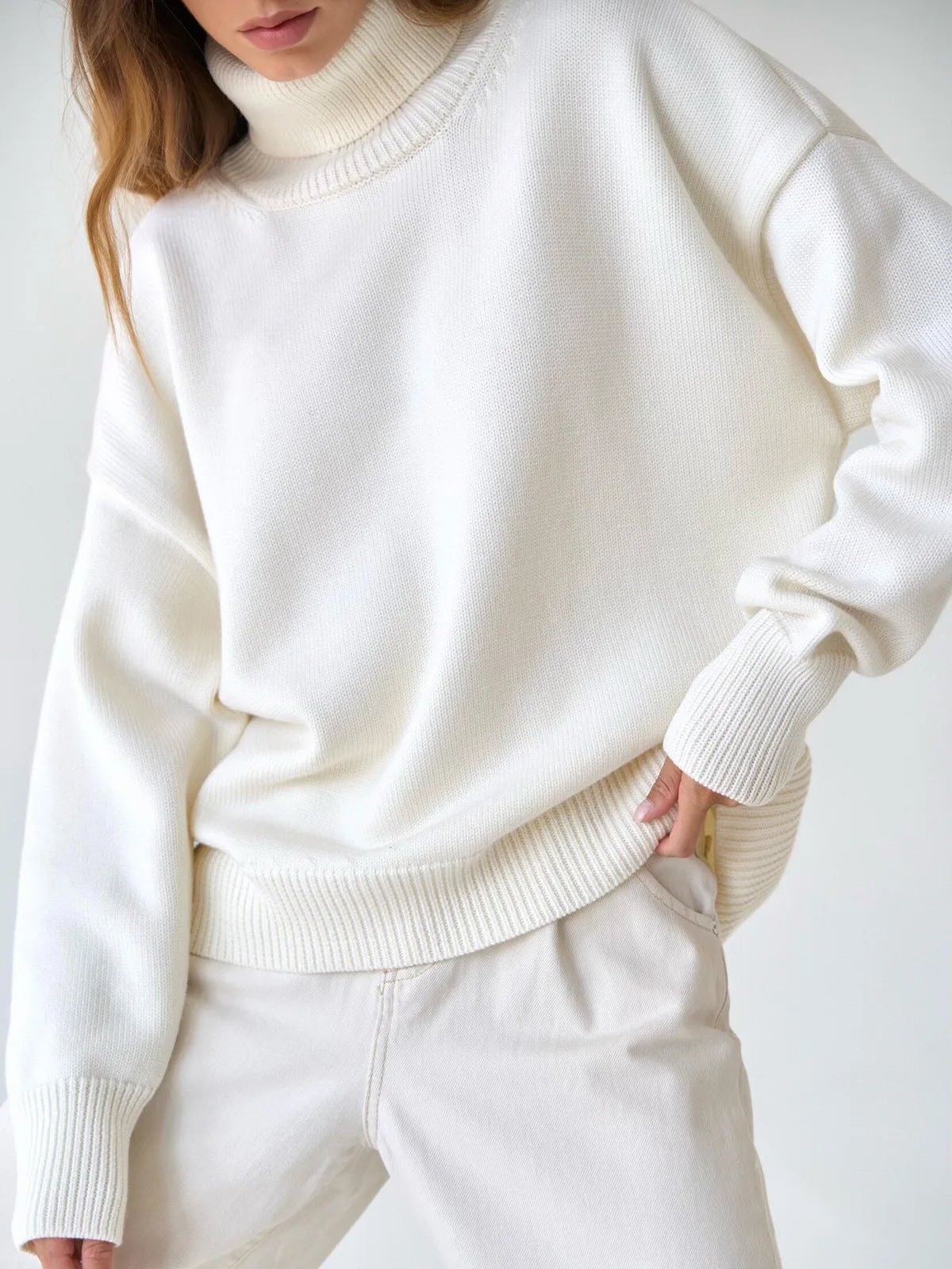 Turtleneck Autumn Winter Knit Oversized Loose Casual Solid Sweater