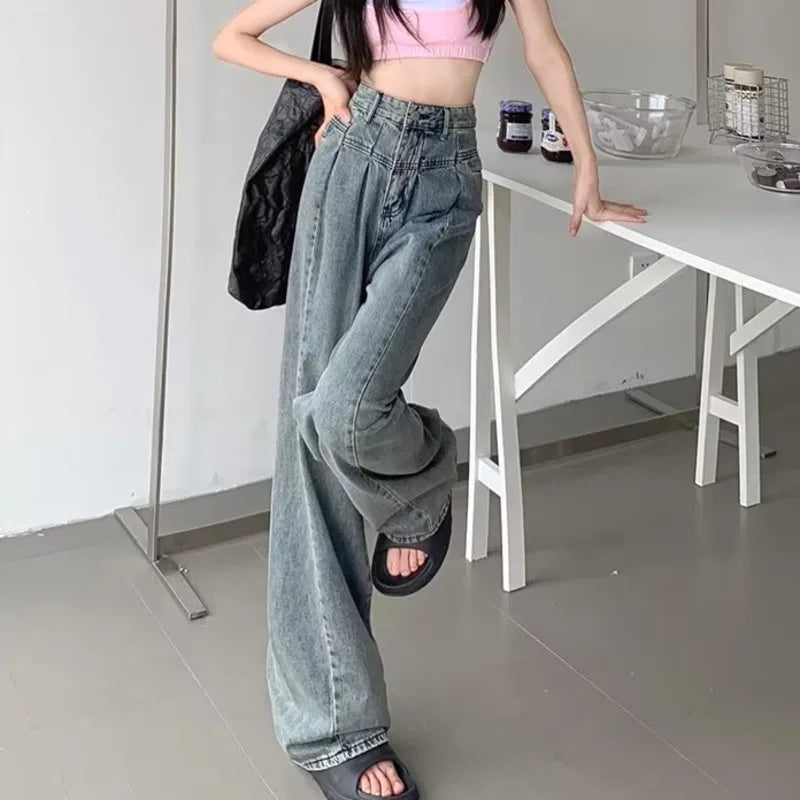 Amy Fashion - Fashionable Minimalist Lazy Wide Legged Harajuku Trendy Natural Waist Jean