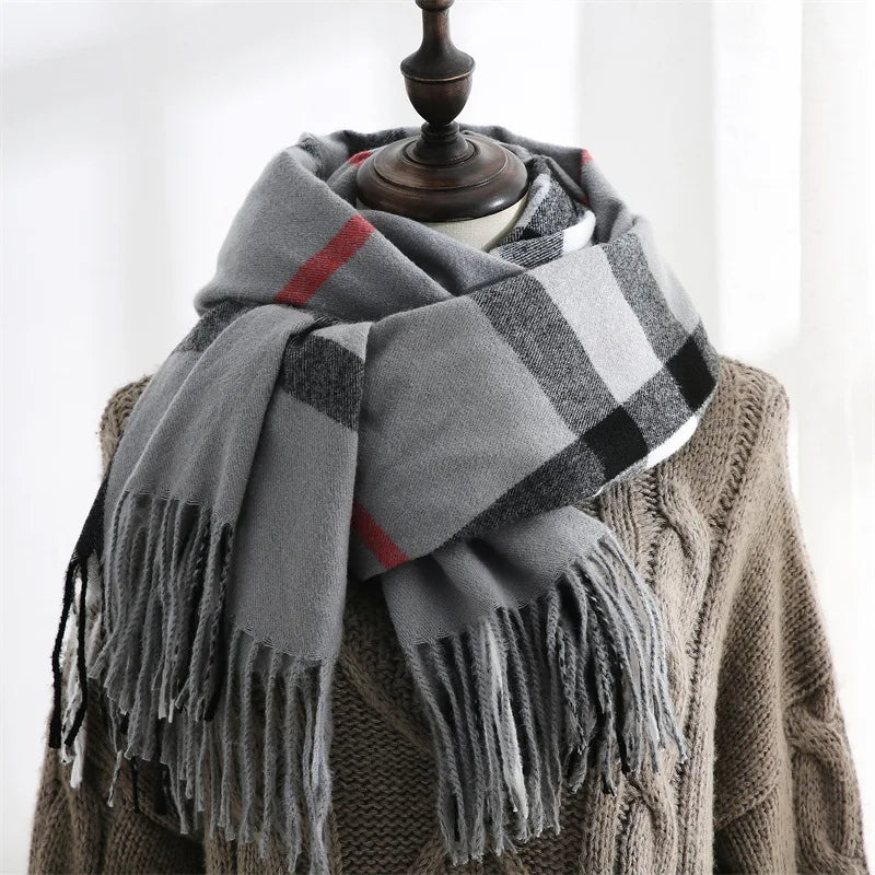 Plaid Mid-length Imitation Cashmere Warm Autumn Winter Scarf