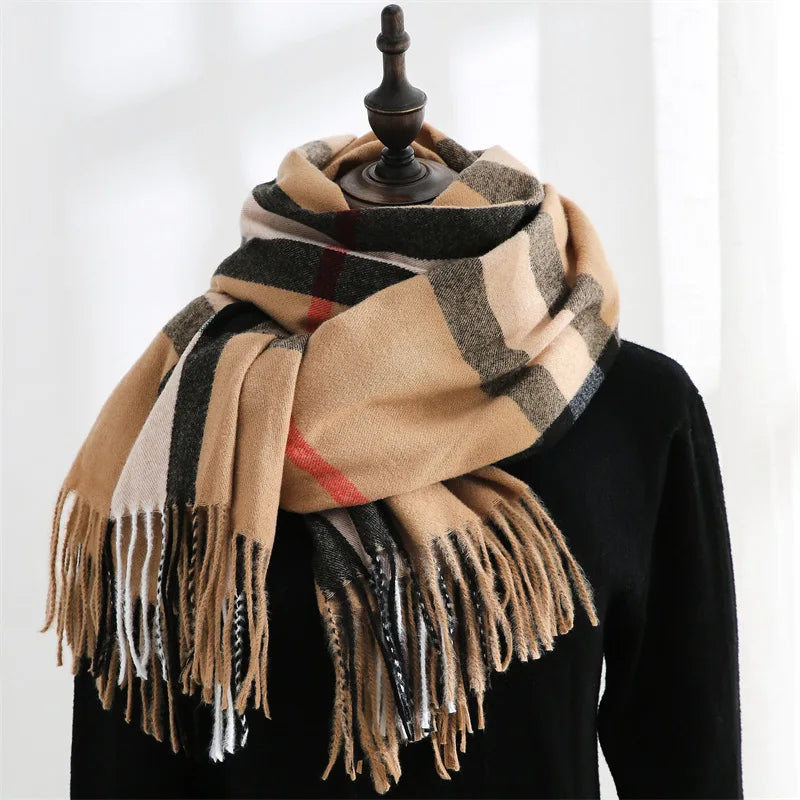 Plaid Mid-length Imitation Cashmere Warm Autumn Winter Scarf