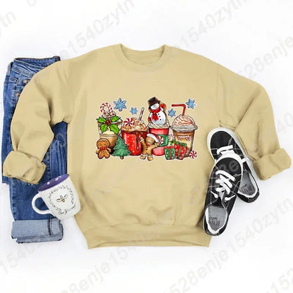 Vintage Style Christmas Hoodie - Festive Beverage Print Casual Fashion