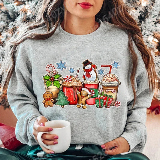 Vintage Style Christmas Hoodie - Festive Beverage Print Casual Fashion