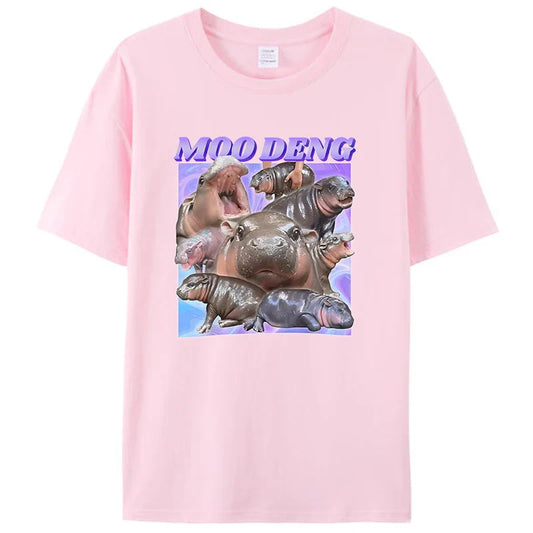 Novelty Gift Funny Moo-Deng Baby Pygmy Hippo Zoo Family Men Women Graphic T-Shirt Moo Deng