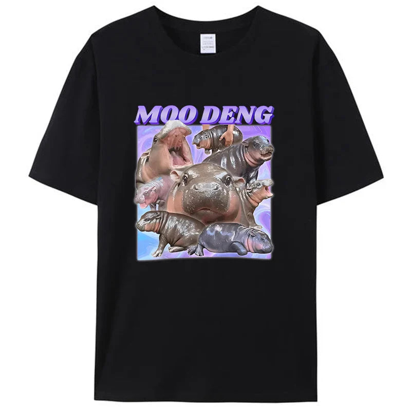 Novelty Gift Funny Moo-Deng Baby Pygmy Hippo Zoo Family Men Women Graphic T-Shirt Moo Deng