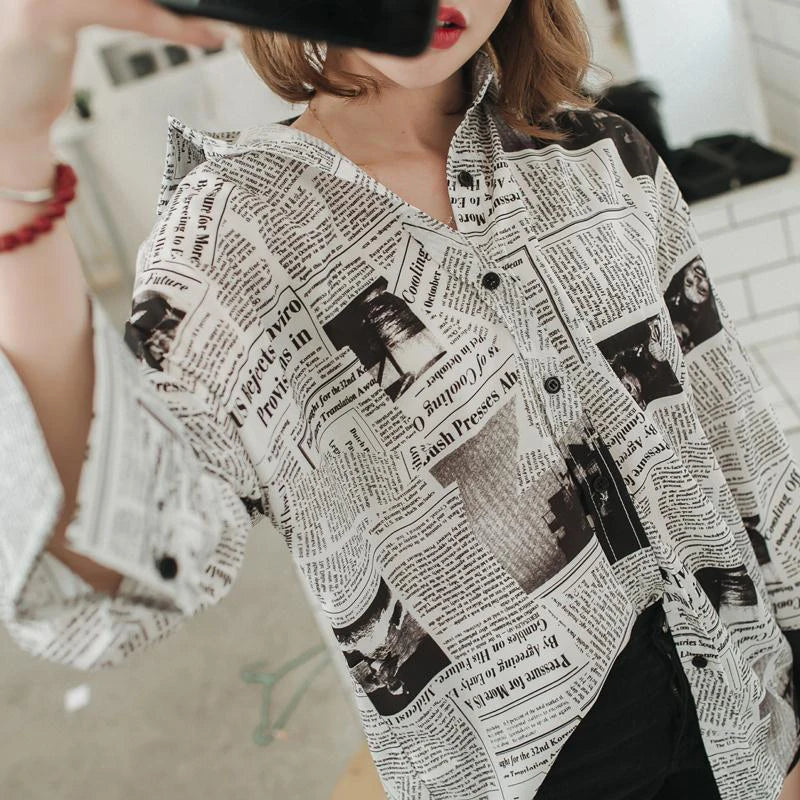 Printed Trendy Streetwear Oversize Couples Thin Tops Blouse