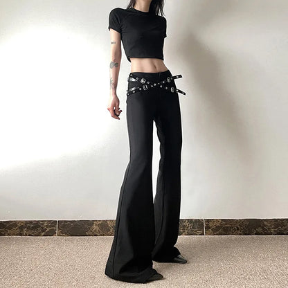 Dark Pants Harajuku Flare Decor Pants Goth Punk High Waist