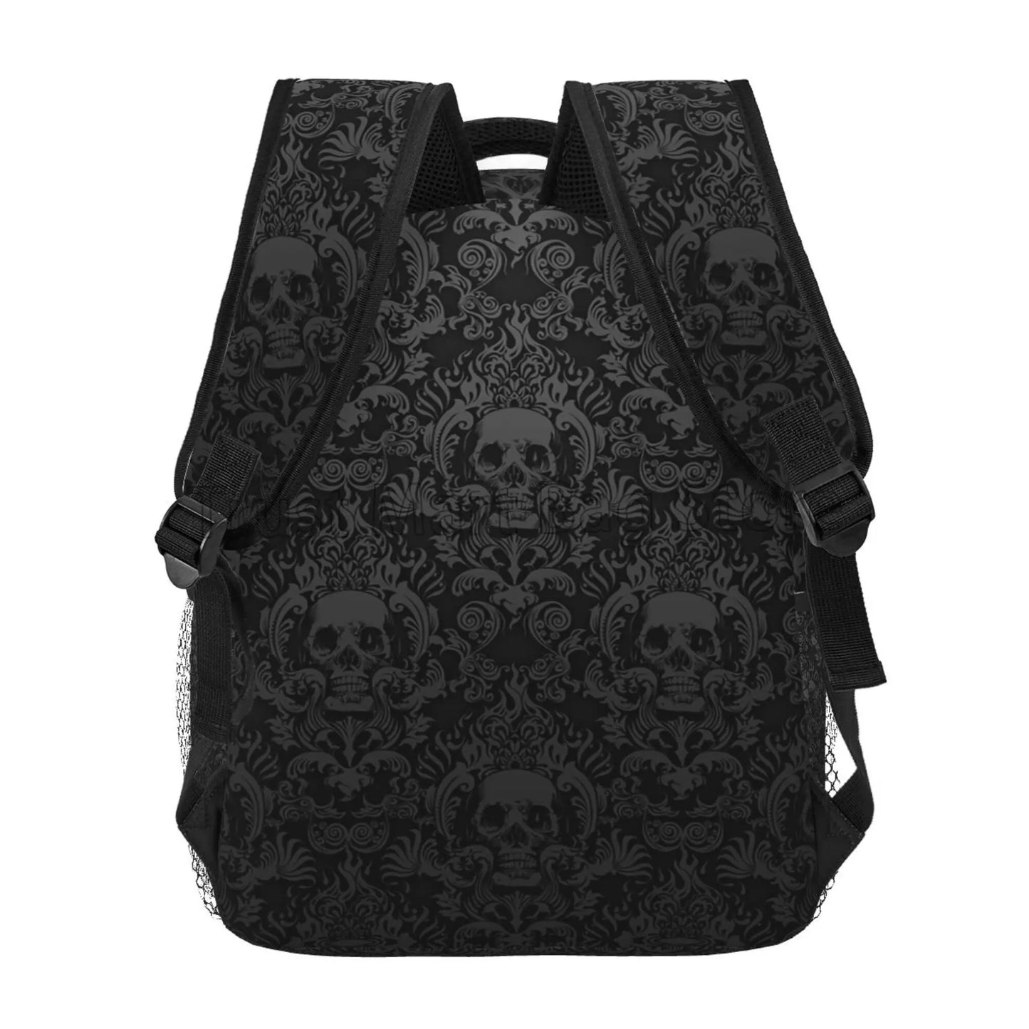 Goth Unisex Daypack Casual Pattern Bag Skull Damask Travel Black