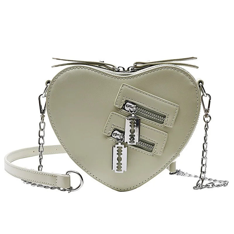 Crossbody Bag Zipper Shoulder Blade Summer Handbag Casual Chain Heart Gothic