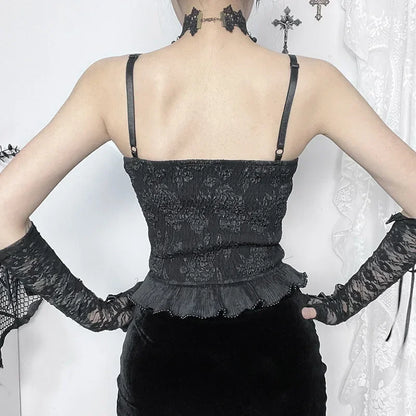 Jacquard Sexy Crop Gothic Pendant Retro Bead Grunge Top Backless