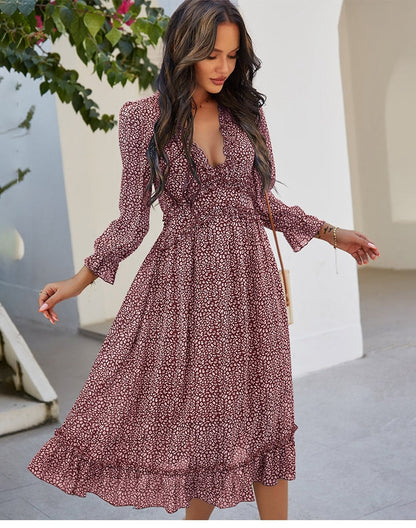 Amy Fashion - Casual Butterfly Sleeve High Waist Chiffon Chic Dress