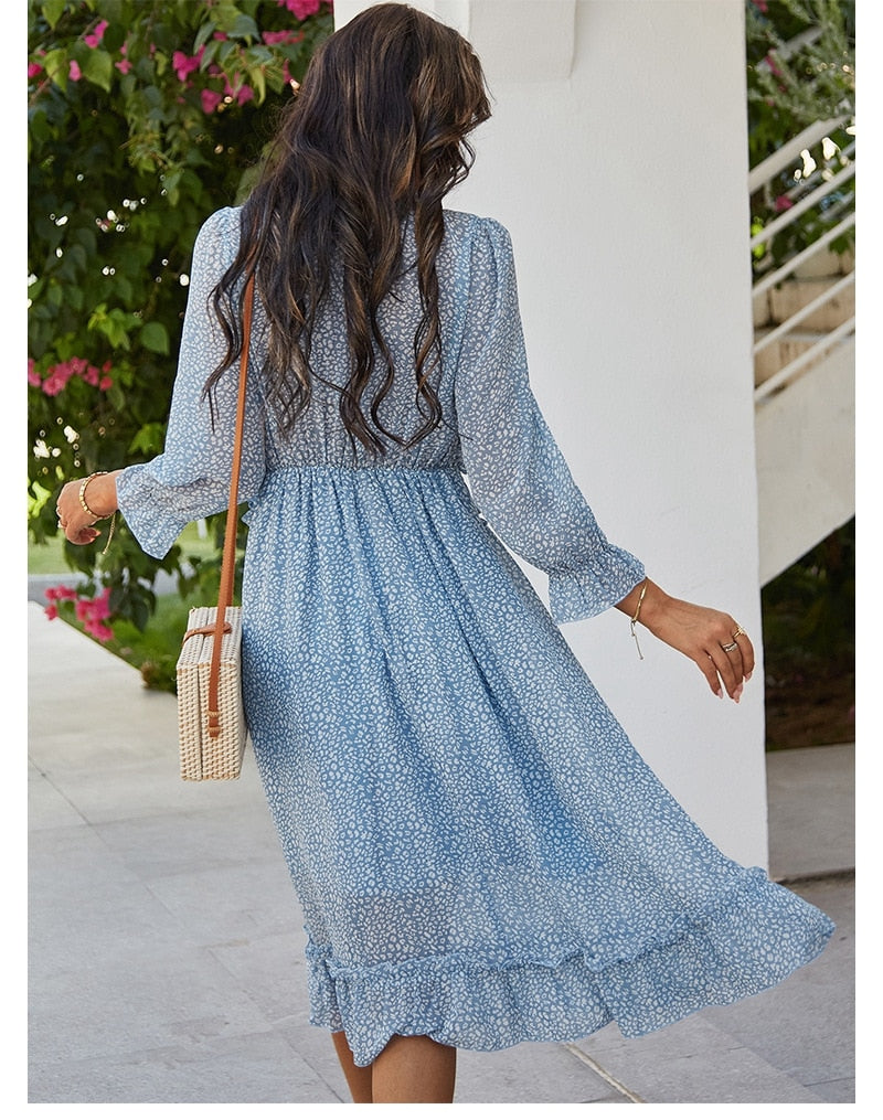 Amy Fashion - Casual Butterfly Sleeve High Waist Chiffon Chic Dress