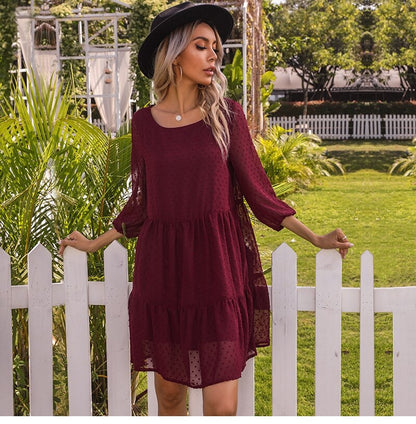 Amy Fashion - O Neck Three Quarter Sleeve Solid Loose Party Dress