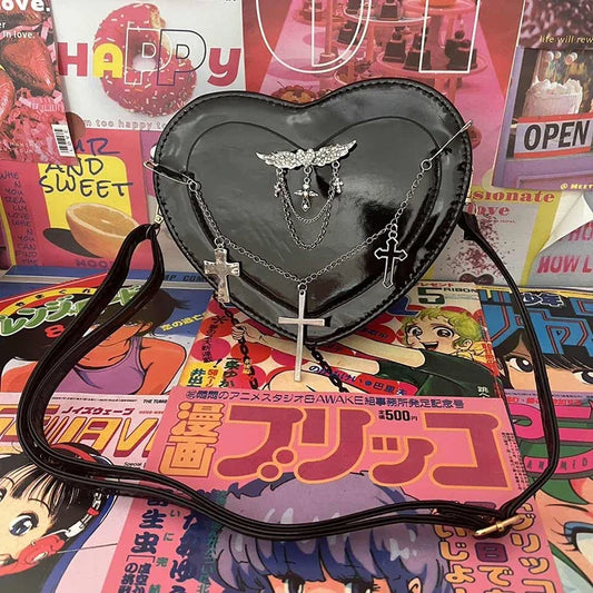 Y2K Women Bag Shoulder Cross Subculture Crossbody Shaped Gothic Punk Heart