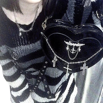 Y2K Women Bag Shoulder Cross Subculture Crossbody Shaped Gothic Punk Heart