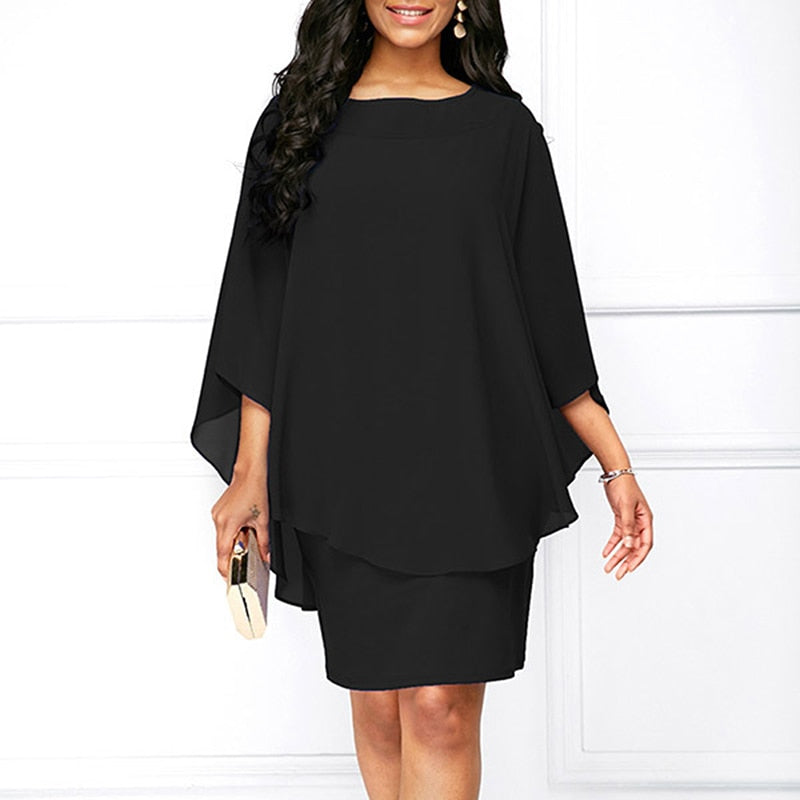 Amy Fashion - Solid Color O-Neck Casual Loose Plus Size Dress