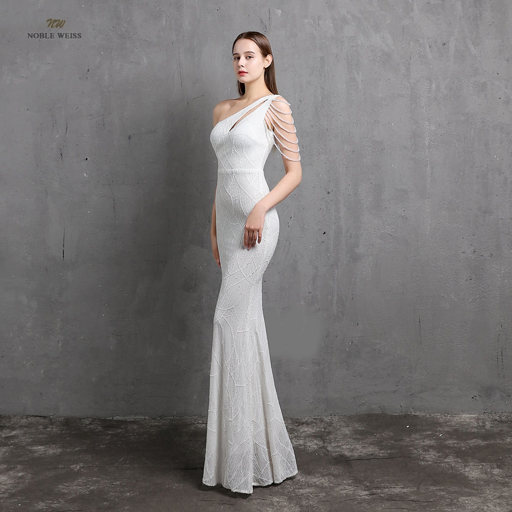 Amy Fashion - One-Shoulder Floor-Length Mermaid Sequined Evening Dress