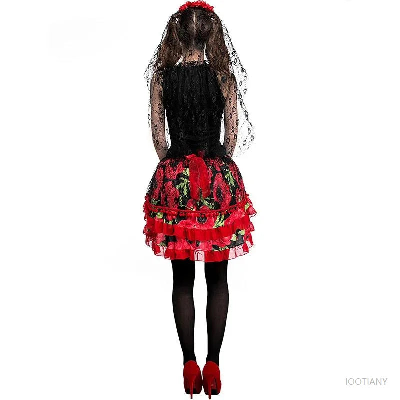 Sugar Skull Cosplay Fairy Dead of the Halloween Flower Bride Costume Day Ghost Witch