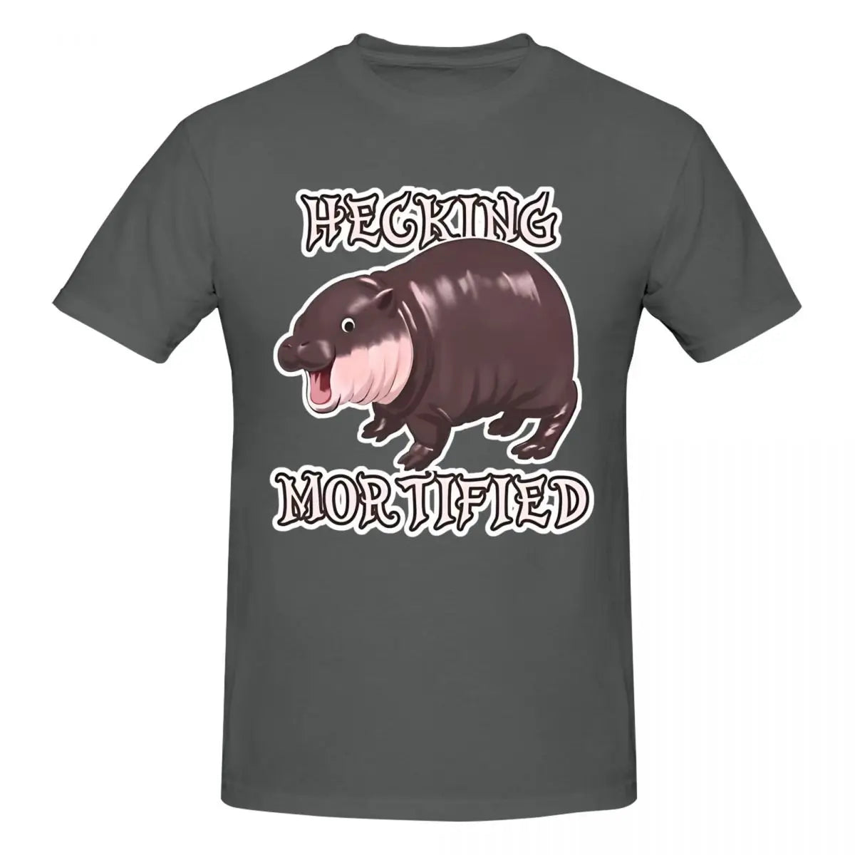 Novelty Funny Hippo Hecking Mortified Men Crewneck Short Sleeve Cotton T-Shirt Moo Deng