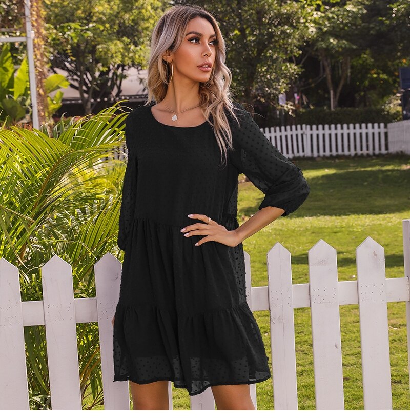 Amy Fashion - O Neck Three Quarter Sleeve Solid Loose Party Dress