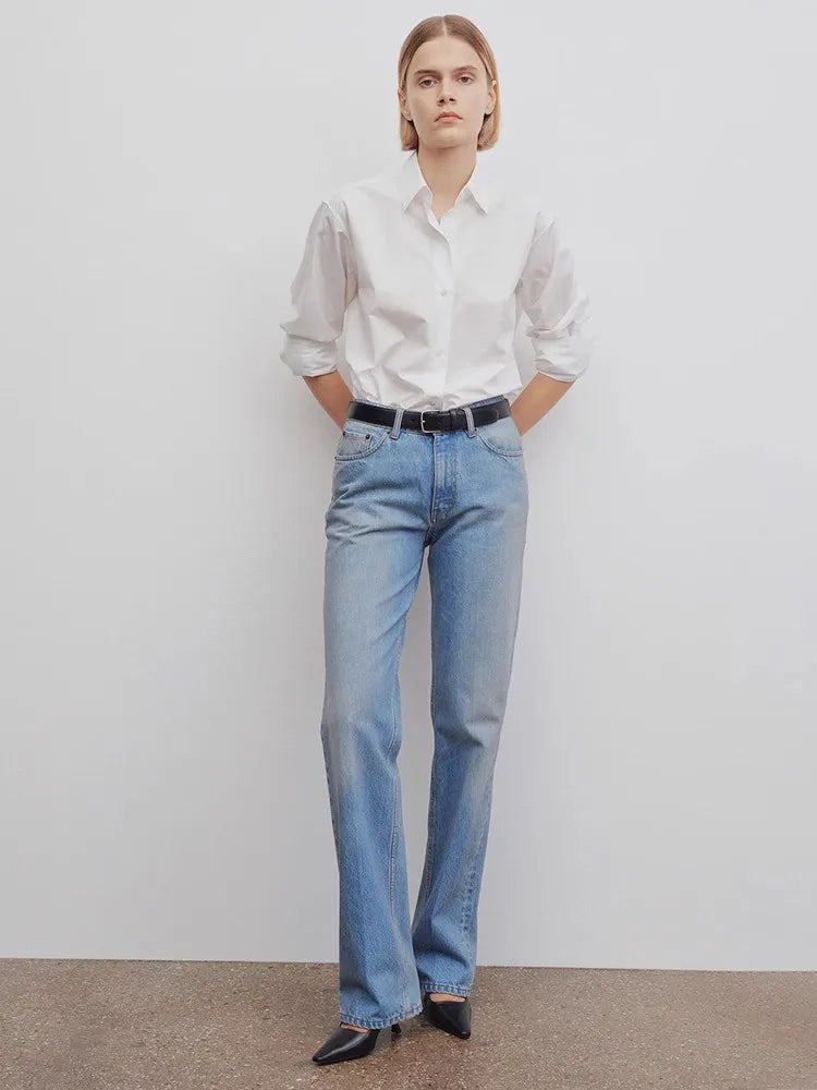 Amy Fashion - High Quality Women High-waisted All-match Light-colored Mopping Loose Straight-leg Spring and Summer New Jean