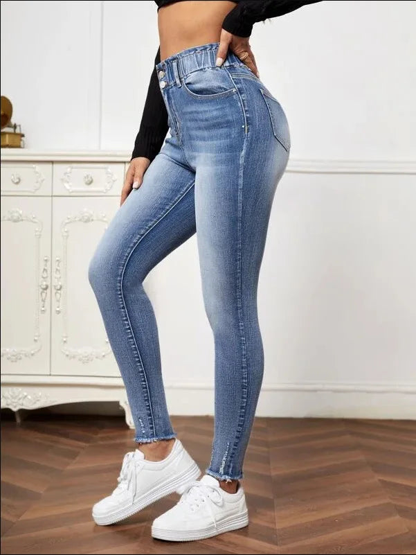 Amy Fashion - High Stretch Ripped Casual Fashion Elastic Waist Skinny Slim Autumn Jean