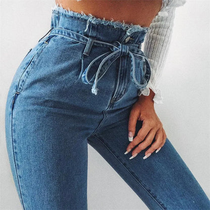 Amy Fashion - High Waist Women Streetwear Sexy Harem Stretch Mom Black Fashion Women Jean