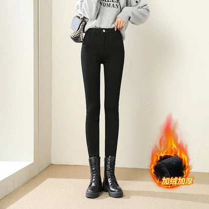 Amy Fashion - High Waist Fleece Lined Warm Slim Korean Casual Sexy Leggings Jean