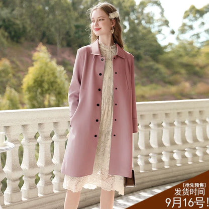 British Mid-length High-grade Gentle Retro Turn-down Collar Coat