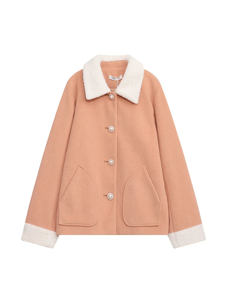 Cashmere Autumn Winter Single Breasted Short Woolen Office Lady Coat