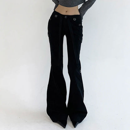 Casual Basics Flare All-match Street Style Boot Cut High Waist Vintage Trousers Y2K Jeans