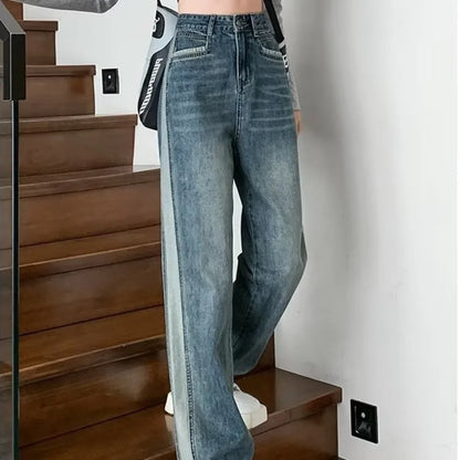 Amy Fashion - INS Zipper Versatile Japanese Washable New Style Spring And Autumn Natural Waist Wide Leg Fashion Jean