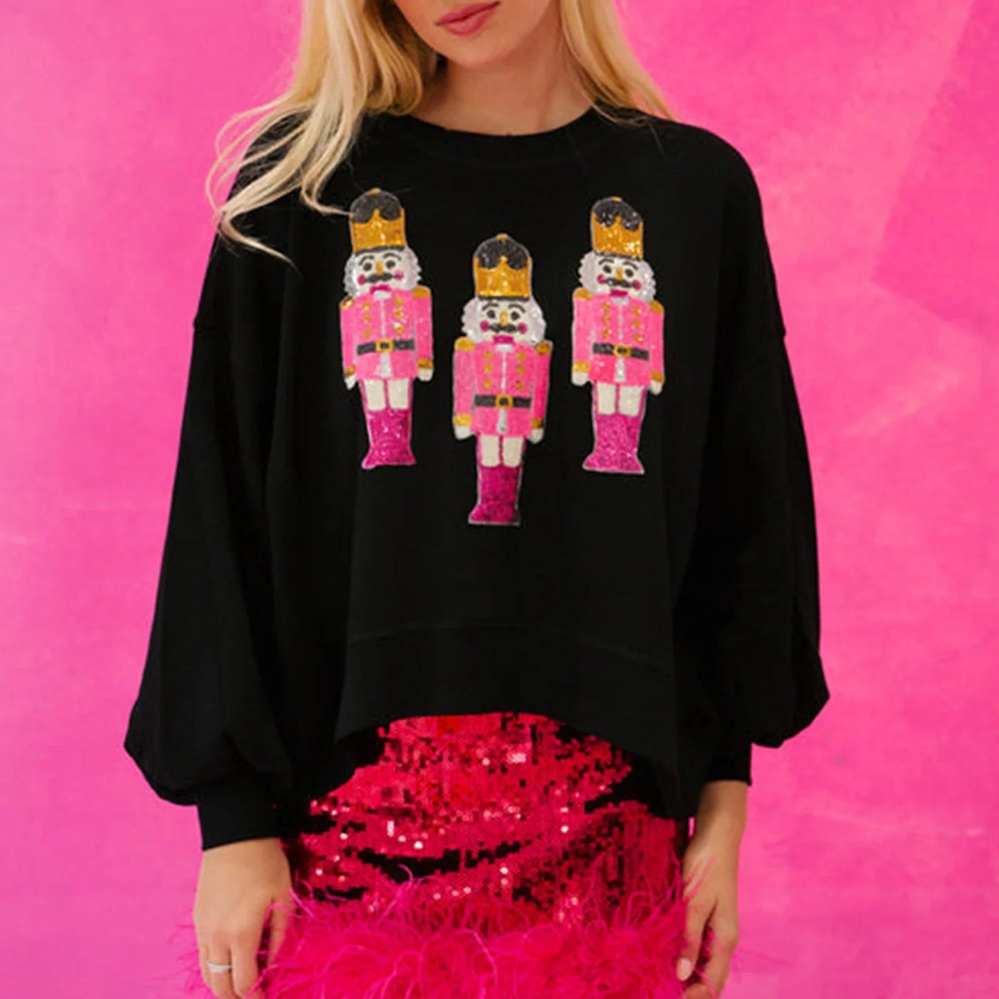 Imcute Sequin Nutcracker Christmas Hoodie